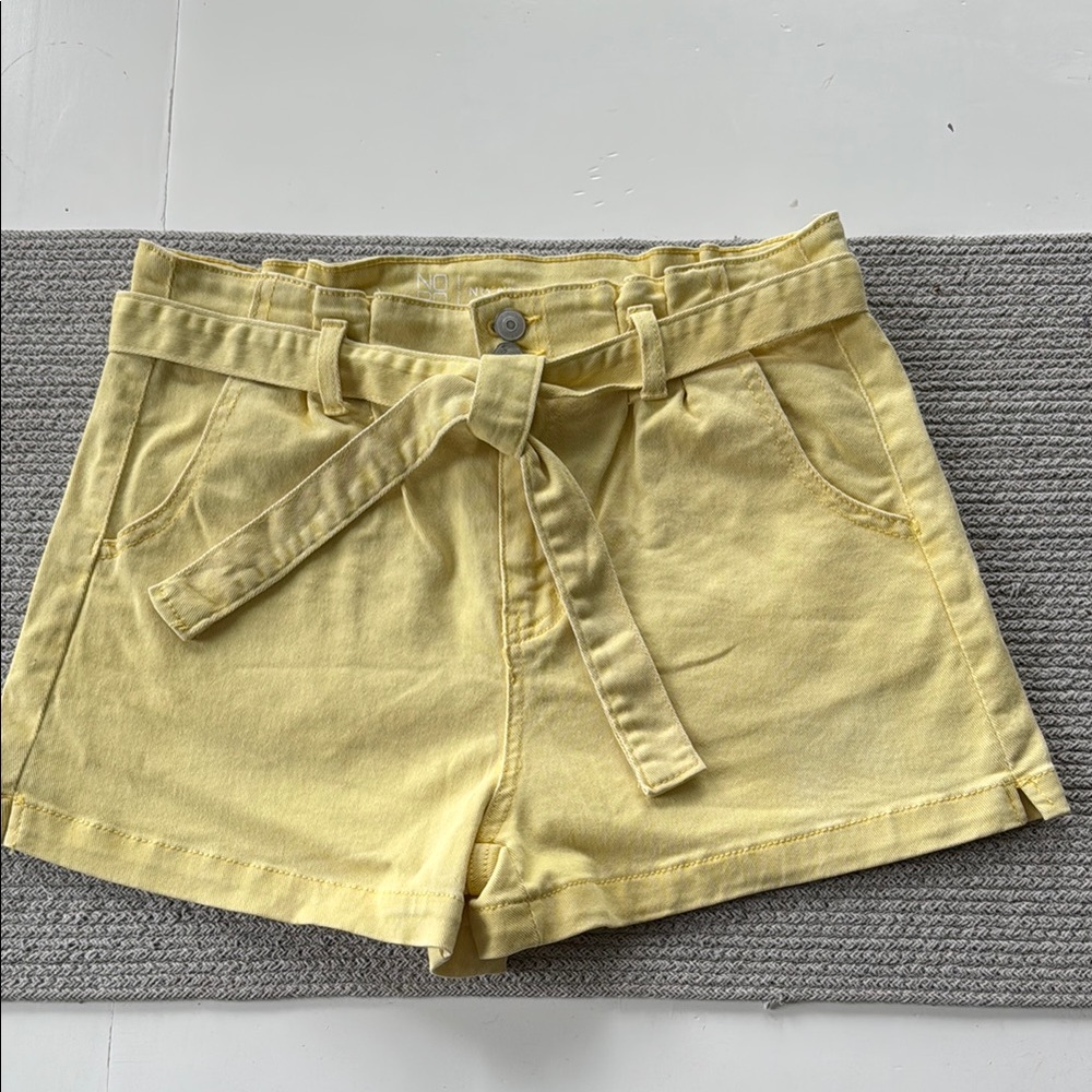 NoBo Butter Yellow Denim Tie Belt High Waist Short Shorts Size 7-9